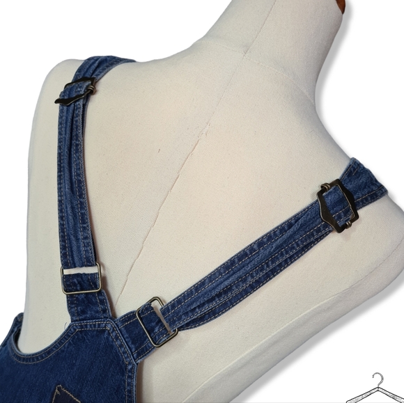 VINTAGE Size M DIAN YUN 100% Cotton Denim Blue Overall Mini Dress - Picture 5 of 10